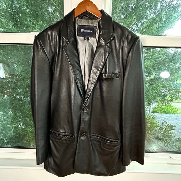 Mens Crémieux Genuine Lambskin Black Leather Blazer Size M - Picture 3 of 15